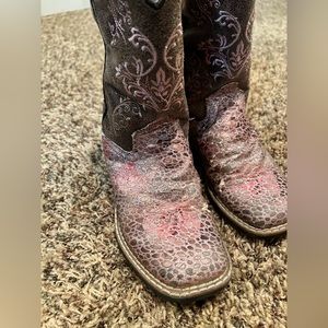 Girls Old West Chloe Pink Leather Square Toe Boots Glitter Youth SIZE 1